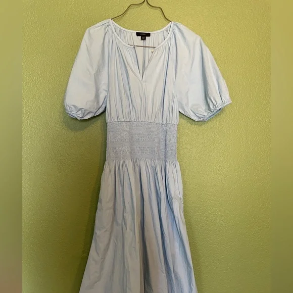J Crew 100% Cotton Puff-sleeve smocked-waist midi dress XXS - Picture 3 of 8